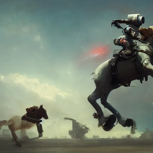 Image similar to an astronaut boy riding on a horse, style game square enix life, trending on artstation, painted by greg rutkowski, render naughty dog, octane render, detailed