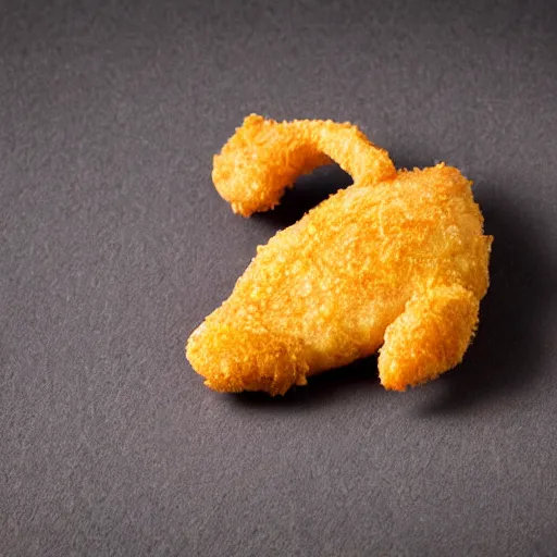 Prompt: photorealistic chicken nugget in the shape of a rat, professional food photography