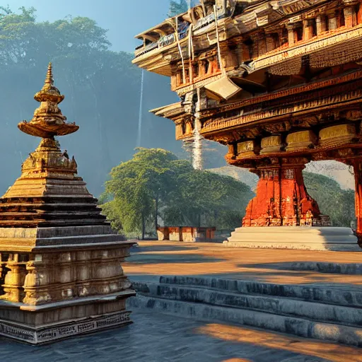 Image similar to beautiful kamakhya temple, Guwahati, Vue 3d render, v-ray, unreal engine, HDR cinematic lighting, wide angle shot, 8K textures