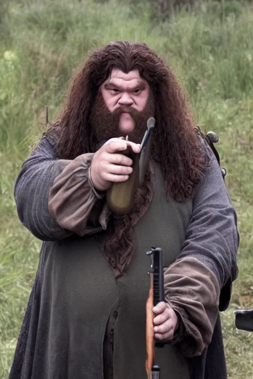 Image similar to hagrid with a shotgun