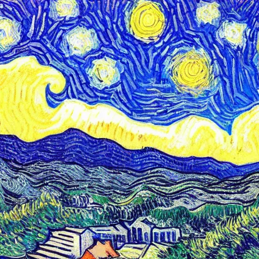 Image similar to asheville skyline in the style of starry night, by vincent van gogh