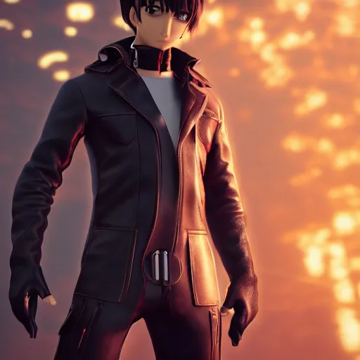 Image similar to an epic anime of a energy man, leather jacket, leather gloves, ghibli, unreal 5, octane render, rpg portrait, dynamic lighting, epic, epic anime, 2 d