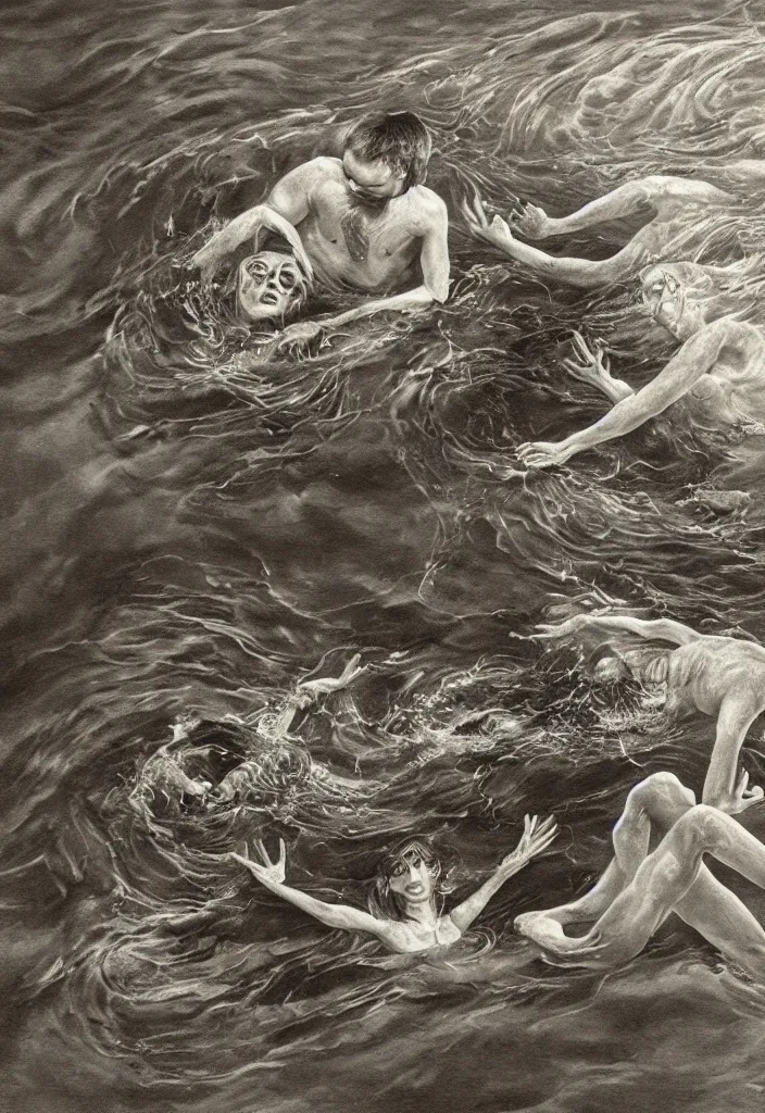 Image similar to highly detailed surrealist art about drowning slowly