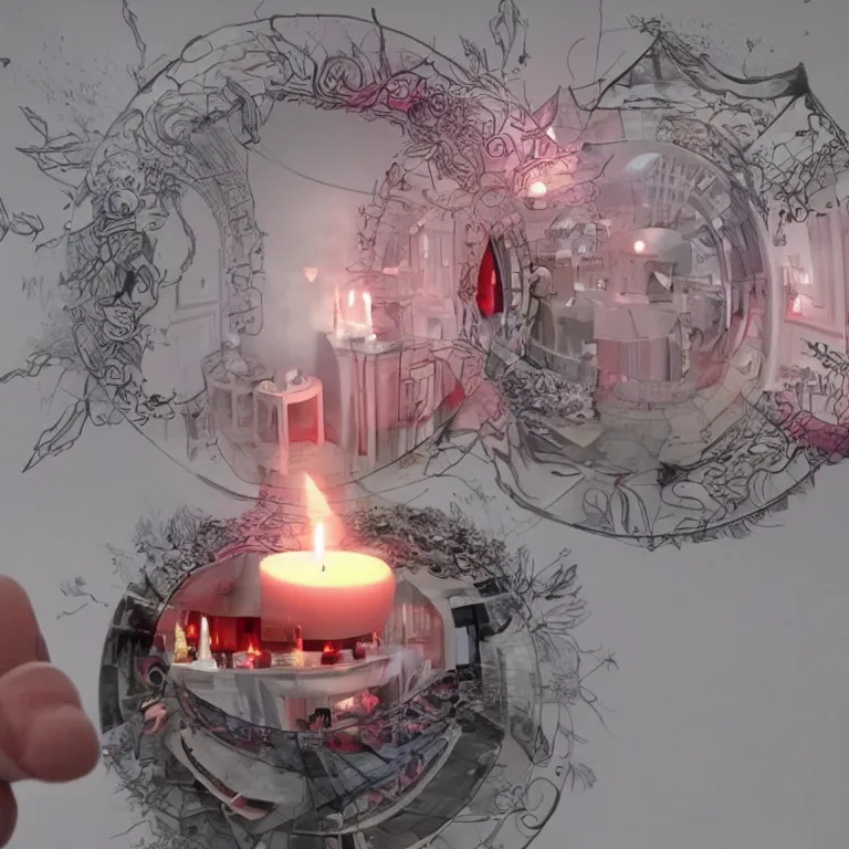 Prompt: metaverse of the future with the burning candle ornaments, augmented reality, fantastic reality, fantastic art