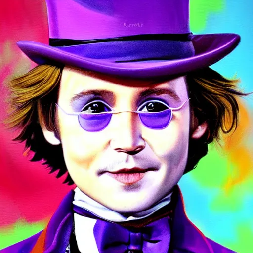 Image similar to portrait of young johnny depp as willy wonka, highly detailed, centered, solid color background, digital painting