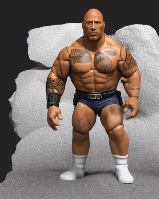 Image similar to full body 3d render of Dwayne Johnson as a funko pop, studio lighting, white background, blender, trending on artstation, 8k, highly detailed