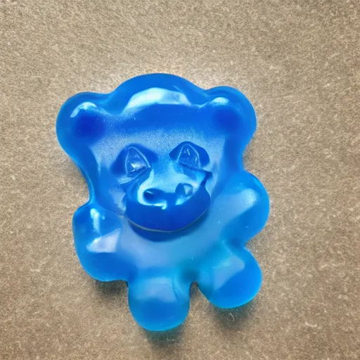 Image similar to a blue gummy bear is half melted