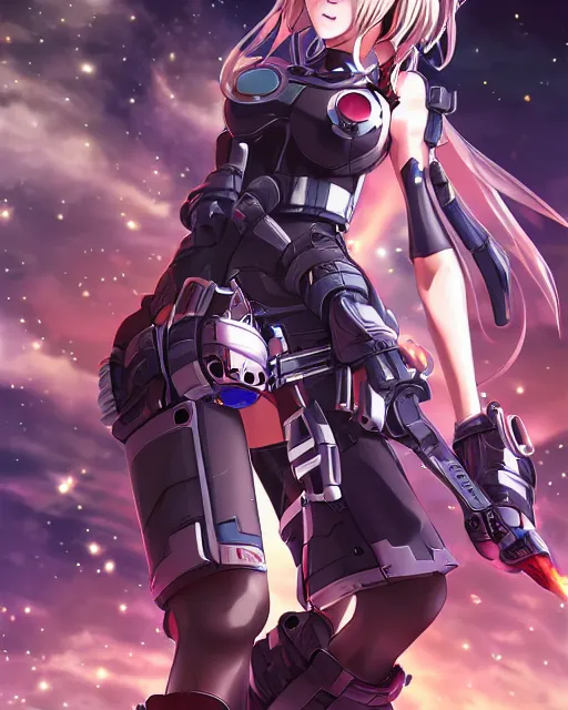 Image similar to full body portrait of anime girl in mechanic armor in night tokyo by makoto sinkai, perfect face, fine details