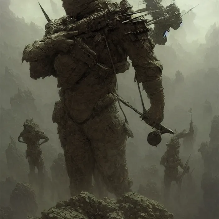 Prompt: 4k fantasy soldier ,art by zdzisław Beksiński, art by greg rutkowski, art by craig mullins, art by thomas kincade, art by Yoshitaka Amano