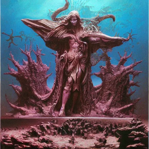 Image similar to a statue under the sea, by wayne barlowe,