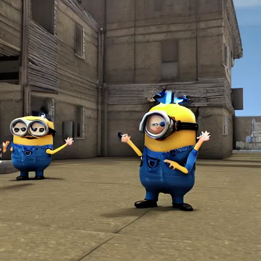 Image similar to despicable me minions playing counter strike; global offensive, game screenshot