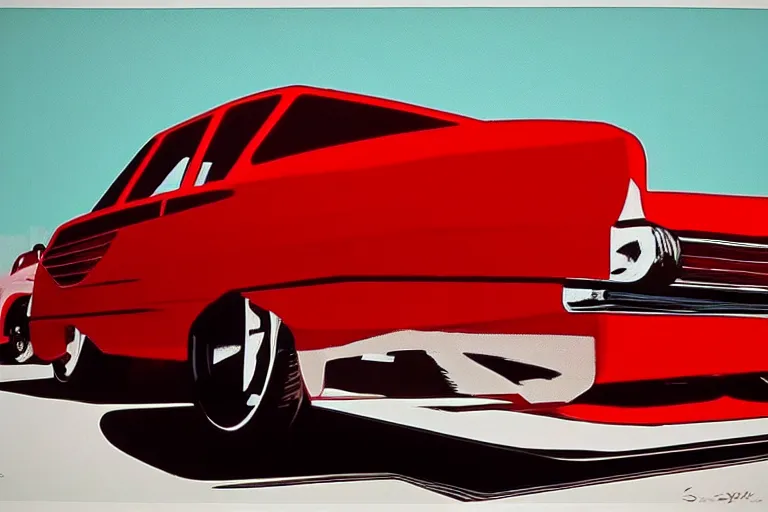 Image similar to red car, white background!!!!!!!!!!, style by Syd Mead