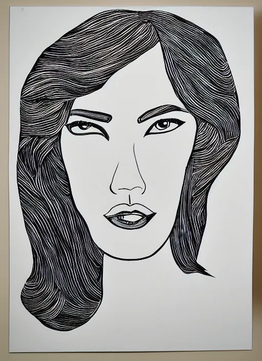 Image similar to one single continuous line art painting of a woman's portrait