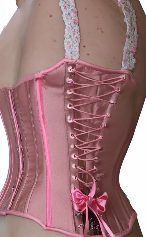 Image similar to pierced corset with pink ribbon rococo