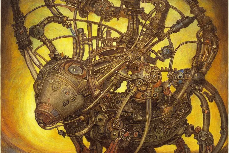 Image similar to ornate mechanical robot rat, by annie swynnerton and diego rivera and elihu vedder, symbolist, dramatic lighting, elaborate geometric ornament, art brut, soft cool colors, smooth, sharp focus, extremely detailed, adolf wolfli and ( donato giancola )