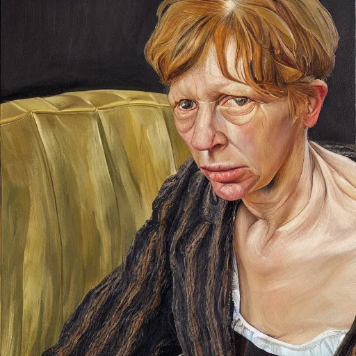 Prompt: high quality high detail painting by lucian freud, hd, portrait of janine cody