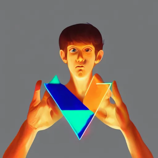 Image similar to Pythagoras holding a neon triangle in his hand , digital painting , digital art , artstation , devian art , HD , 4k