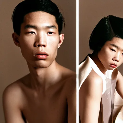 Image similar to realistic! photoshoot for a new balenciaga lookbook, color film photography, portrait of a beautiful asian model, photo in style of tyler mitchell, 35mm