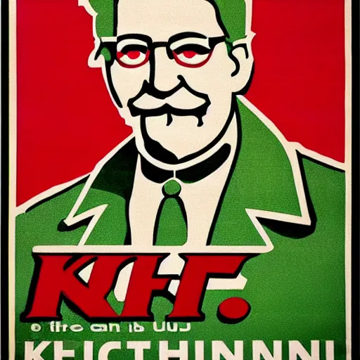 Image similar to pointillism Propaganda poster of kfc