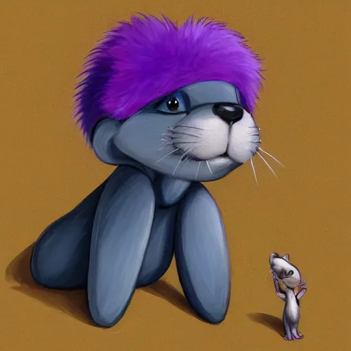Image similar to furry ( fandom ) art of a cute anthropomorphic purple cartoon otter with antennas, digital art, painting, trending on furaffinity