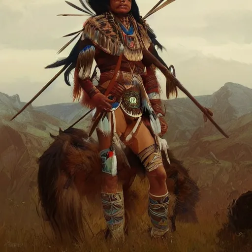 Prompt: Sioux chief preparing to a battle, highly detailed, digital painting, artstation, concept art, sharp focus, illustration, art by artgerm and greg rutkowski and alphonse mucha
