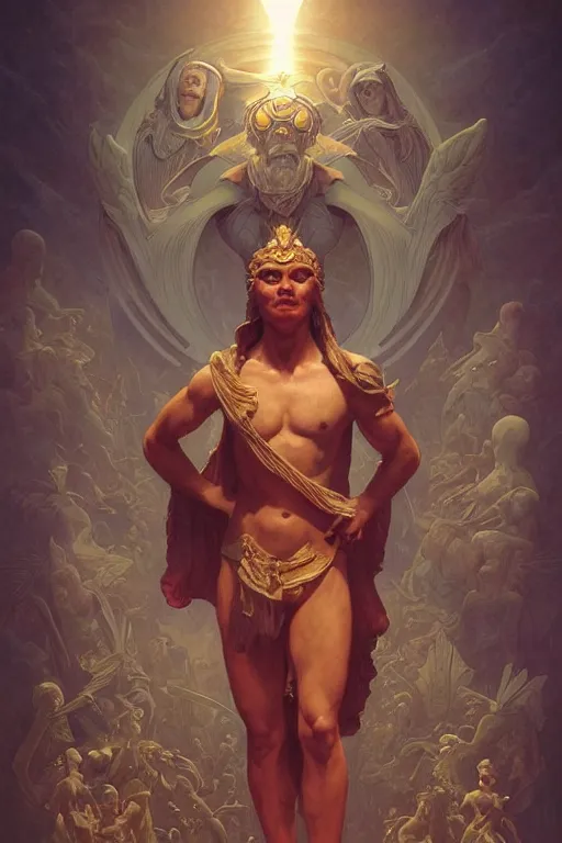 Image similar to anthropomorphic Sun-God, movie poster, cinematic lighting, intricate, rugged, ormal hands, normal legs, highly detailed, digital painting, artstation, smooth, sharp focus, illustration, art by artgerm and greg rutkowski and alphonse mucha and Wayne Barlowe and william-adolphe bouguereau