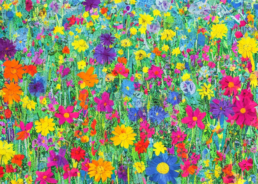 Image similar to flower meadow landscape, colored paper collage