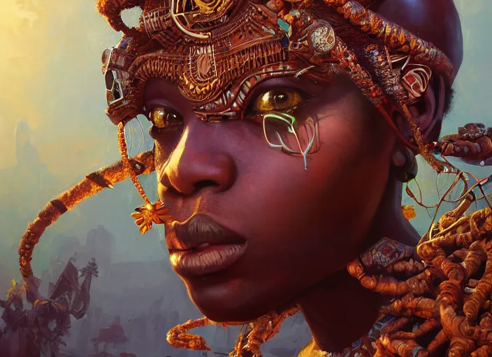 Prompt: highly detailed digital painitng of tribal afrikan voodoo kemetic mask, stephen bliss, unreal engine, fantasy art by greg rutkowski, loish, rhads, ferdinand knab, makoto shinkai and lois van baarle, ilya kuvshinov, rossdraws, tom bagshaw, global illumination, radiant light, detailed and intricate environment