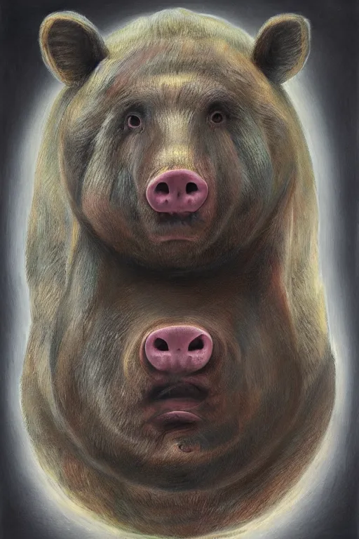 Prompt: half man half bear half pig, dark fantasy, painted by zdizslaw beksinsky and H.R. Giger, trending on artstation,