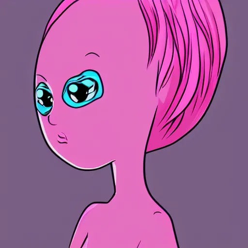 Image similar to beautiful pink little alien girl, profile pic, cartoon