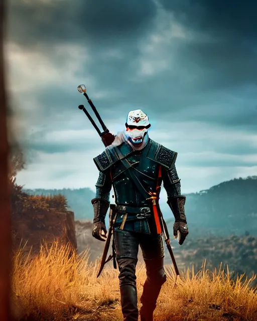 Image similar to Keanu Reevez in the role of Witcher III Gerald of Rivia, amazing short, ultra detailed