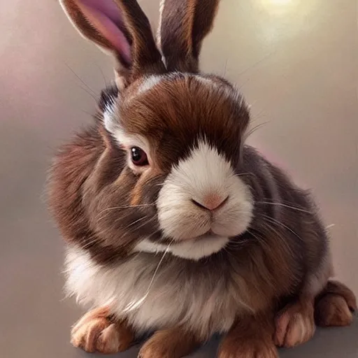 Image similar to Brown dwarf bunny rabbit with white colored nose and white stripe on forehead as a fantasy D&D character, portrait art by Donato Giancola and James Gurney, digital art, trending on artstation