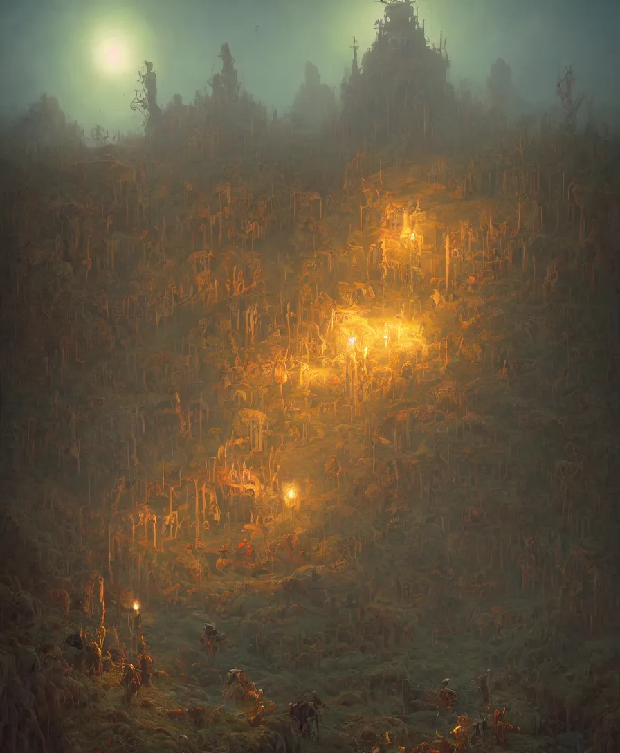 Image similar to skull clown afterlife, illustrated by Simon Stålenhag and Gaston Bussiere, 35mm lens, rule of third, beautiful volumetric-lighting-style atmosphere, intricate, ultra detailed, photorealistic imagery, trending on artstation, 4k, 8k