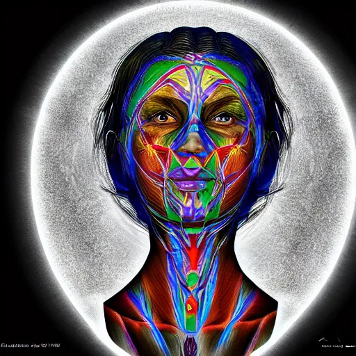 Prompt: cinematic realistic photo of slavik godess energy anatomy portrait in the style of Alex grey