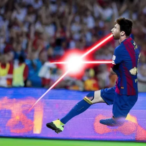 Image similar to a picture of messi shooting a laser beam