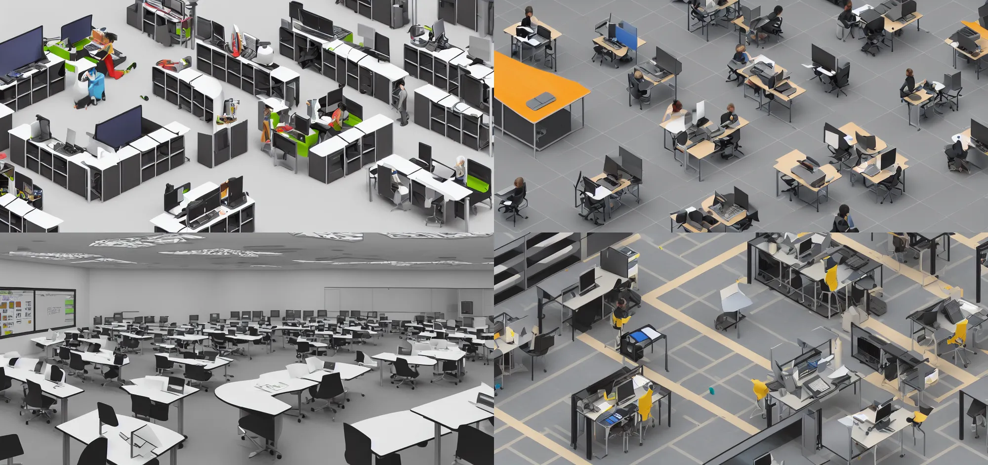 Prompt: isometric octane render of a computer science classroom with a thinking machine in the center