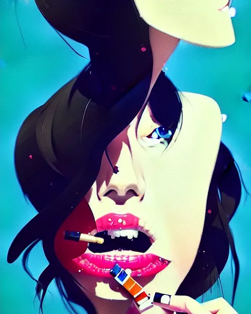 Image similar to a ultradetailed beautiful panting of a stylish woman with pills in her mouth, by conrad roset, greg rutkowski and makoto shinkai, trending on artstation