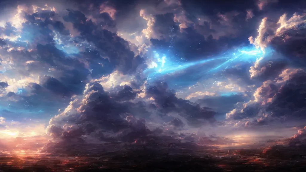 Image similar to anime sky clouds, fantasy artwork, very very very beautiful scenery, hd, hdr, ue5, ue6, unreal engine 5, cinematic 4k wallpaper, 8k, ultra detailed, high resolution, artstation, award winning