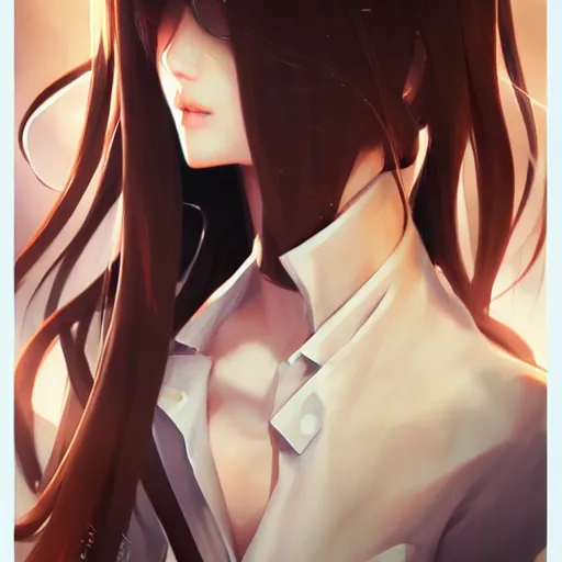 Image similar to kurisu makise, concept art, elegant, ultra highly detailed, digital painting, smooth, sharp focus, artstation, pixiv, art by sakimichan, Bo Chen, rossdraws, Ina Wong