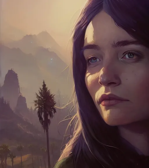 Image similar to highly detailed portrait in gta v, stephen bliss, unreal engine, fantasy art by greg rutkowski, loish, rhads, ferdinand knab, makoto shinkai and lois van baarle, ilya kuvshinov, rossdraws, tom bagshaw, global illumination, radiant light, detailed and intricate environment