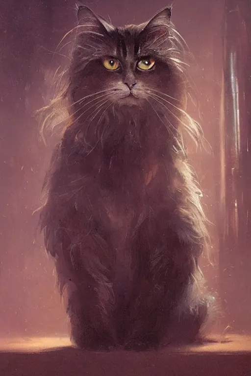 Prompt: of a gelement with the head of a british longhair cat, wearing vest suite in the night club, by greg rutkowski