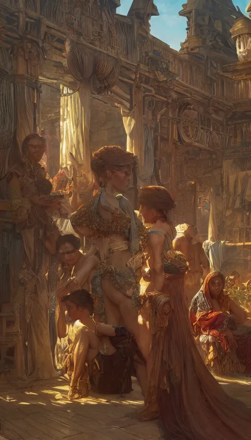 Image similar to slave market, intricate, highly detailed, digital painting, artstation, concept art, smooth, sharp focus, illustration, Unreal Engine 5, 8K, art by artgerm and greg rutkowski and alphonse mucha