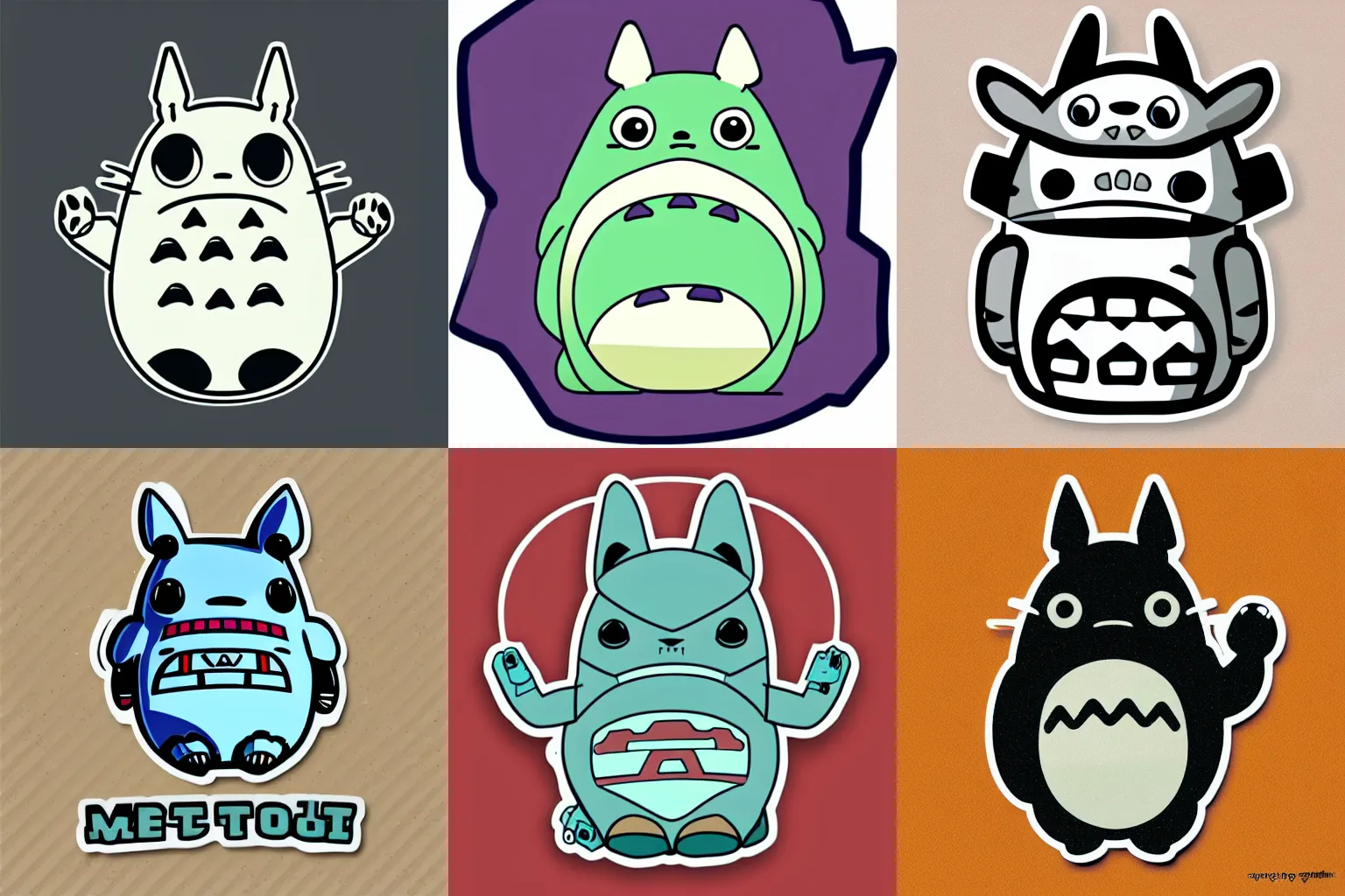 Prompt: mecha Totoro sticker design vector illustration