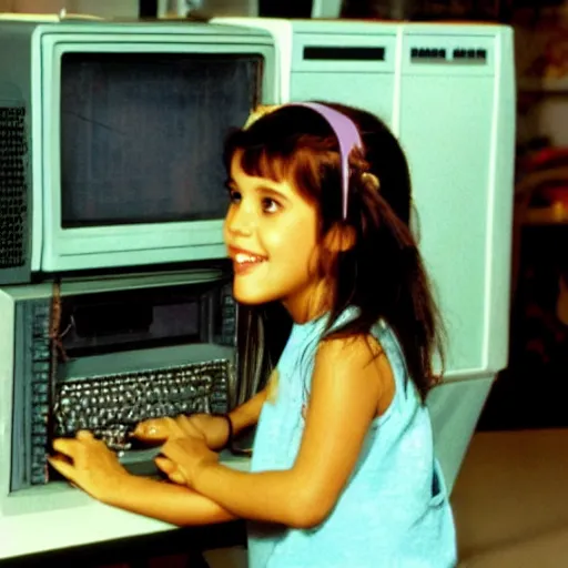 Image similar to Punky Brewster programming a 1980s desktop computer