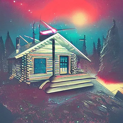 Image similar to “log cabin sci-fi art”