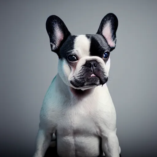 Image similar to french bulldog wearing businessman attire, studio lighting