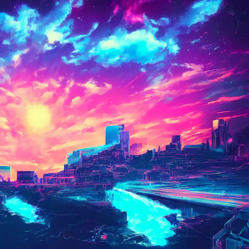 Image similar to the sky, retrowave epic art, trending on art station