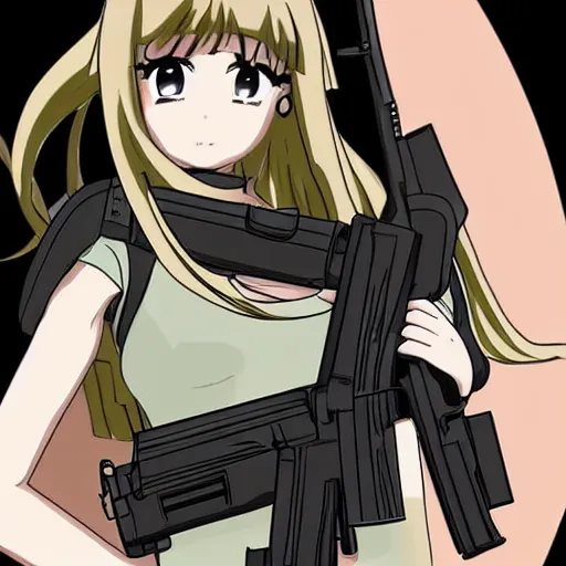 Prompt: girl holding an ak - 4 7 automatic rifle, anime style
