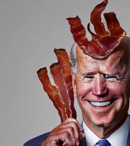 Image similar to portrait photo of joe biden in a fashionable bacon suit.