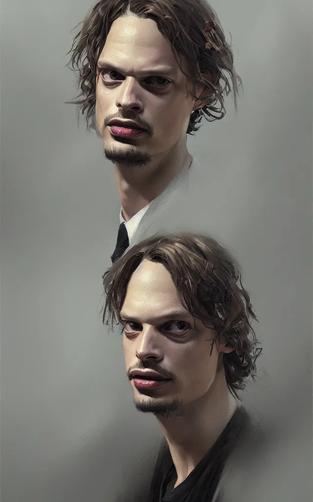 Image similar to very detailed masterpiece painting of matthew gray gubler, portrait, artstation, concept art by greg rutkowski